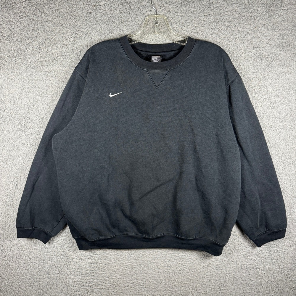 Rare‎ Nike Team Crewneck Sweatshirt Mens XL Black Embroidered Swoosh Vintage 90s